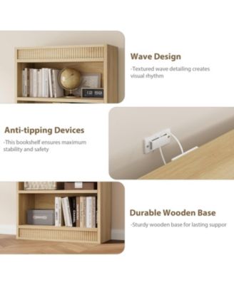 Tall Farmhouse Bookcase – 5-Tier Bookshelf with Fluted Design and Display Rack, Rustic Wood Freestanding Book Shelf for Office, Library