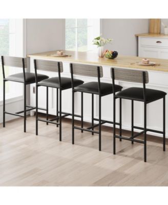 Bar Stools Set of 4 Kitchen Bar Stools with Footrest PU Upholstered Counter Height Barstools Bar Chairs