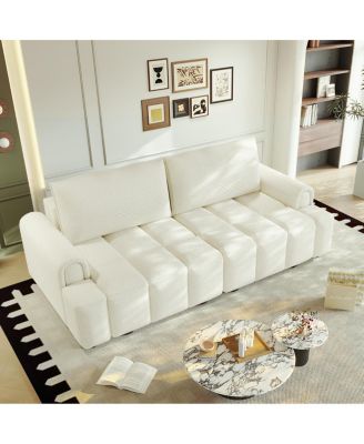 Comfy 90.2" 4-Seater Teddy Fabric Couch with Storage, King Size 3-in-1 Sleeper Sofa Bed