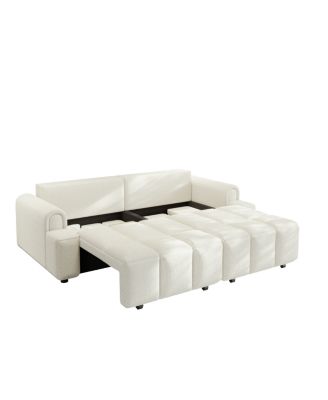 Comfy 90.2" 4-Seater Teddy Fabric Couch with Storage, King Size 3-in-1 Sleeper Sofa Bed