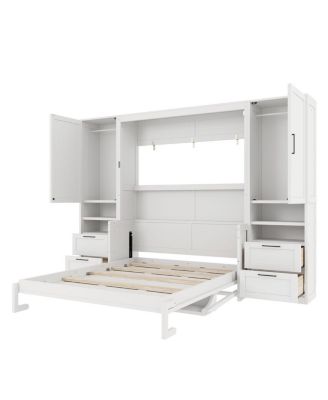 Queen Size Murphy Bed with Closet, Drawers & Shelves