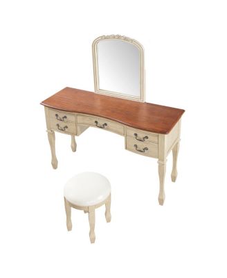 46" Vintage Makeup Vanity with Curved Flower Frame Mirror & 5 Drawers