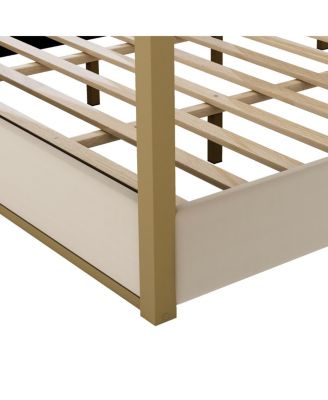 Streamdale King Size Beige Upholstery Canopy Platform Bed with Headboard & Metal Frame
