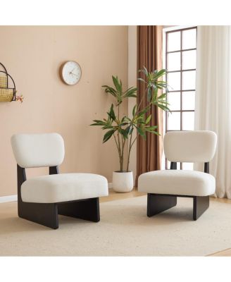 Streamdale Set of 2 Modern Beige Lounge Chair with Polyester Upholstery & Wood Base