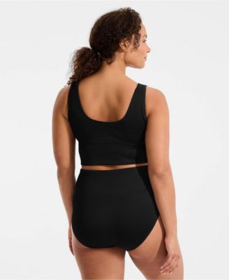 Plus Size Tugless Ribbed Midkini and High Waisted Bottom Swimsuit Set