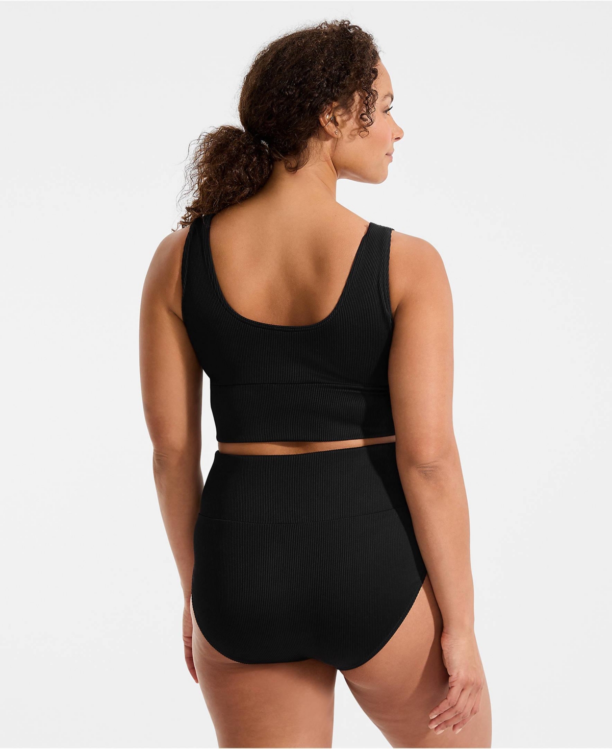 Lands' End Plus Tugless Ribbed Midkini and High Waisted Bottom Swimsuit Set