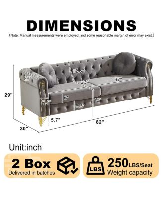 Streamdale Velvet Chesterfield Sofa with Pillows & Studs, Metal Legs