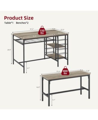 Dining Table Set for 4 Kitchen Table with 2 Benches Rectangular Dining Room Table Set