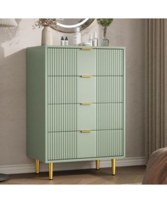 Fluted Dresser for Bedroom with 4 Drawers, 36.9" Tall Modern Chest of Drawers with Metal Handle, Wooden Closet Clothes Storage Organizer