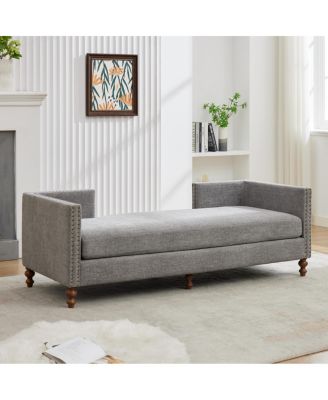 75.2" Wide Upholstered Chaise Lounge with Nailheads & 4 Pillows