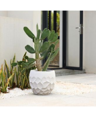 14.6-Inch Round White Geometric MgO Planter