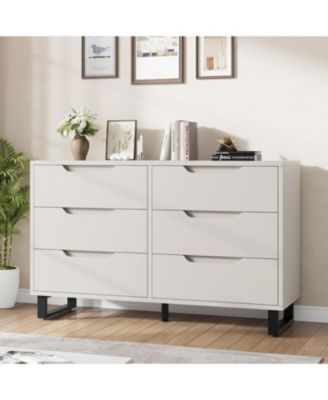 6 Drawer Wide Dresser, Freestanding Wooden Storage Cabinet for Living Room
