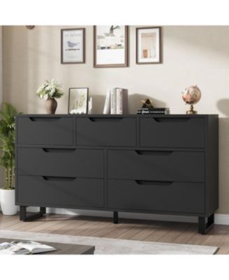 7 Drawer Wide Dresser, Freestanding Wooden Storage Cabinet for Living Room