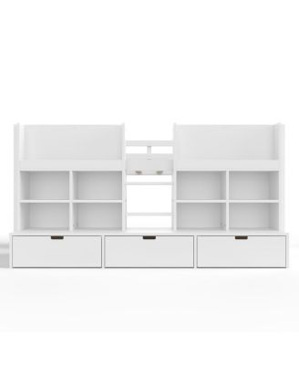 Twin Loft Bed with Multi-Storage Shelves, Curtain & Chalkboard