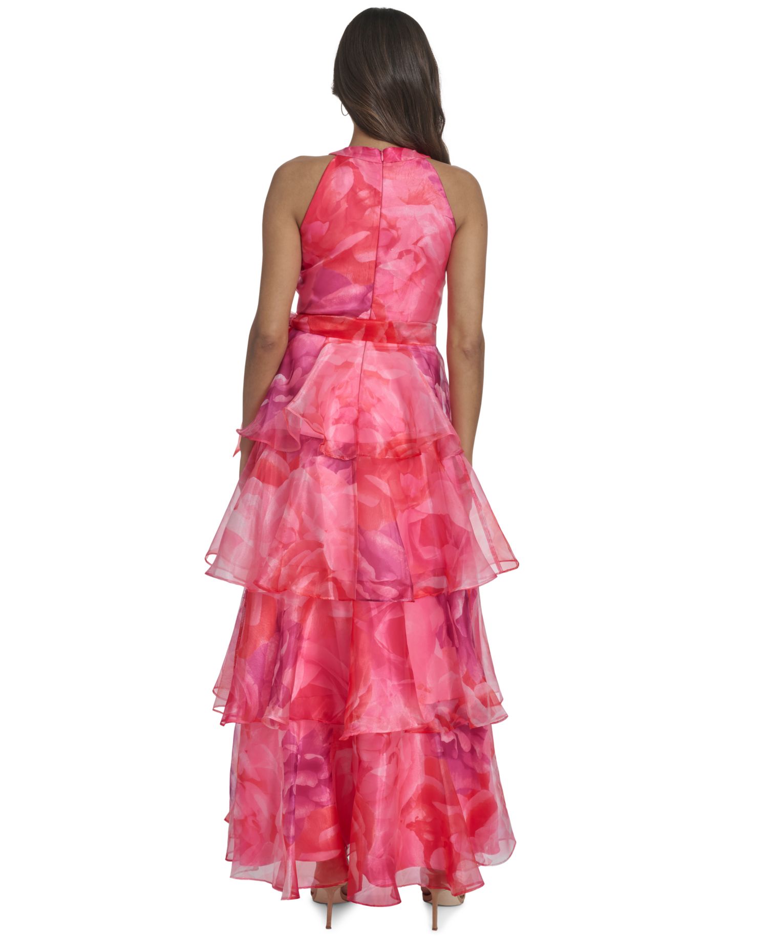 Petite Organza Halter Neck Tiered Skirt Gown
