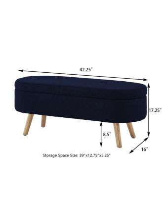 Luxury Oval Boucle Storage Ottoman Bench with Wood Legs