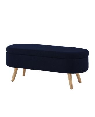 Luxury Oval Boucle Storage Ottoman Bench with Wood Legs