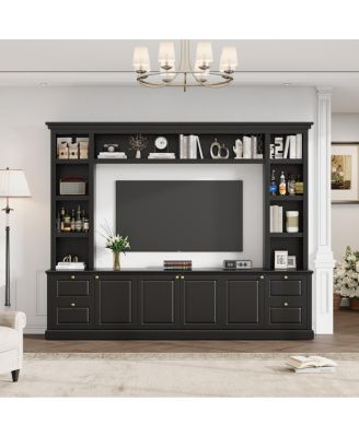 Modern TV Stand with Bookcase for TVs up to 70 inch, 3 Shelves