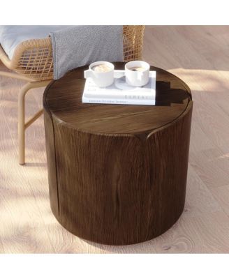 Modern Wood Grain Patio Garden Stool, Sturdy Waterproof, No-Assembly Table