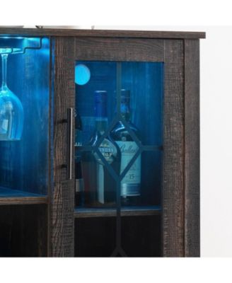 Wine Bar Cabinet with LED Light and Detachable Rack Wine Cabinet with Mesh Door Liquor Cabinet with Glass Holder Coffee Bar for Liquor