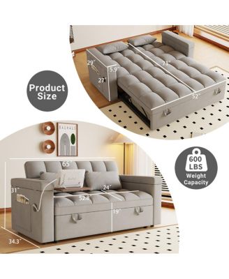 Streamdale 65-inch 3-in-1 Foldable Sofa Bed with Table, Storage Armrests & Adjustable Back