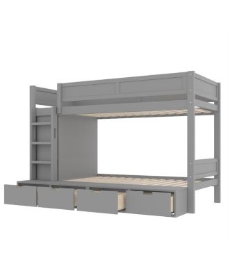 Twin over Twin Bunk Bed w/ 4 Drawers, Wardrobe, No Box Spring Needed