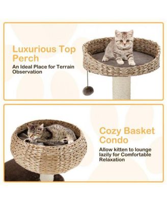 41" Hand-Woven Cat Tree with 3 Sisal Posts, Multi-Level Activity Center