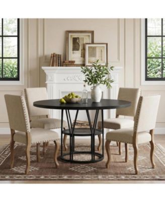 47" Round Dining Table with Storage, Sturdy Metal Frame Circle Dinner Table for Small Space, Apartment, Living Room