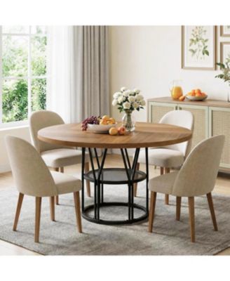 47" Round Dining Table with Storage, Sturdy Metal Frame Circle Dinner Table for Small Space, Apartment, Living Room