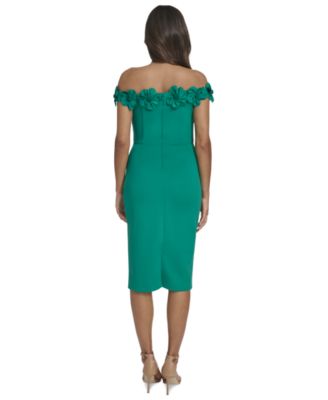 Women's Off-The-Shoulder 3D Floral Midi Dress