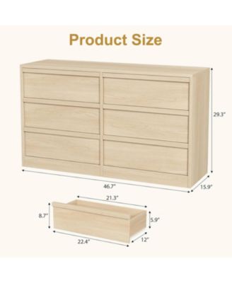 6 Drawer Dresser for Bedroom, Modern Double Dresser Organizer with 6 Drawers Large Storage, Wooden Chest of Drawers for Living Room, Nursery