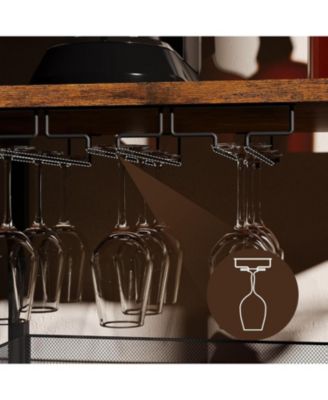 3-Tier Wine Bar Cabinet with LED Detachable Wine Rack and Storage Space Buffet Cabinet with Glass Holder and Mesh Door