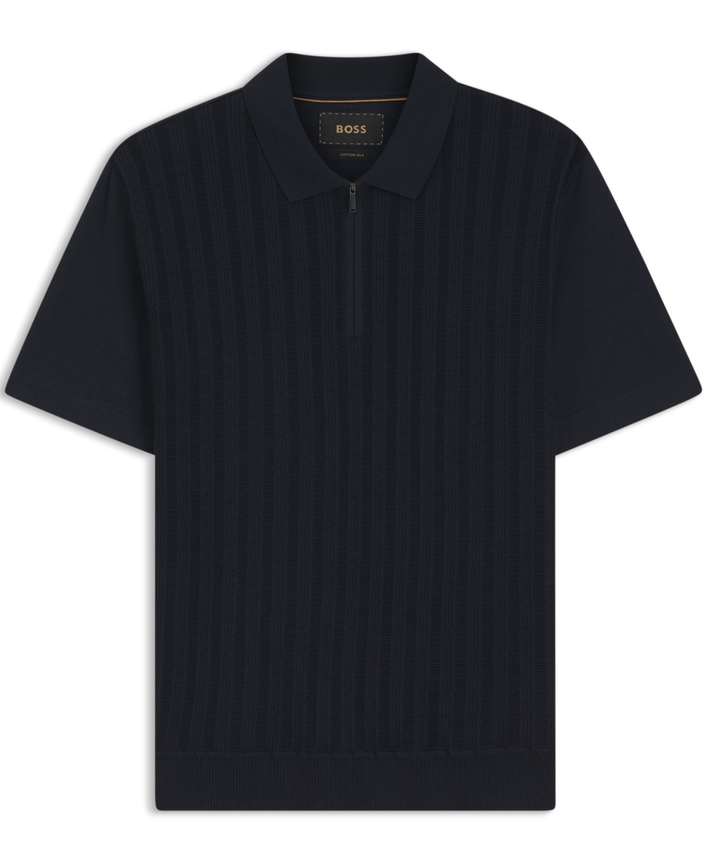 Мужское поло Hugo Boss Cotton-Silk Zip-Neck Polo Shirt, цвет: Тёмный синий — фото 5