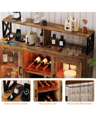 Wine Bar Liquor Cabinet with LED Lights Wine Glass Holder and Rack Kitchen Coffee Bar Cabinet Sideboard Cabinet Bars.