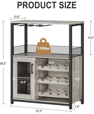 3-Tier Wine Bar Cabinet with LED Detachable - Buffet Cabinet with Glass Holder and Mesh Door for Kitchen Living Room and Bar