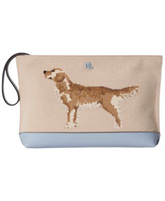 Embroidered Golden Retriever Large Canvas Pouch