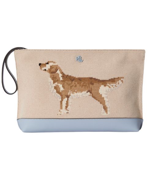 Lauren Ralph Lauren Embroidered Golden Retriever Large Canvas Pouch