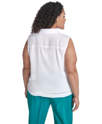 Plus Size Collared Neck Sleeveless Top