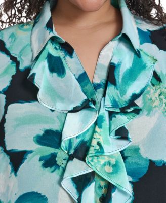 Plus Size Collared Neck Short-Sleeve Top