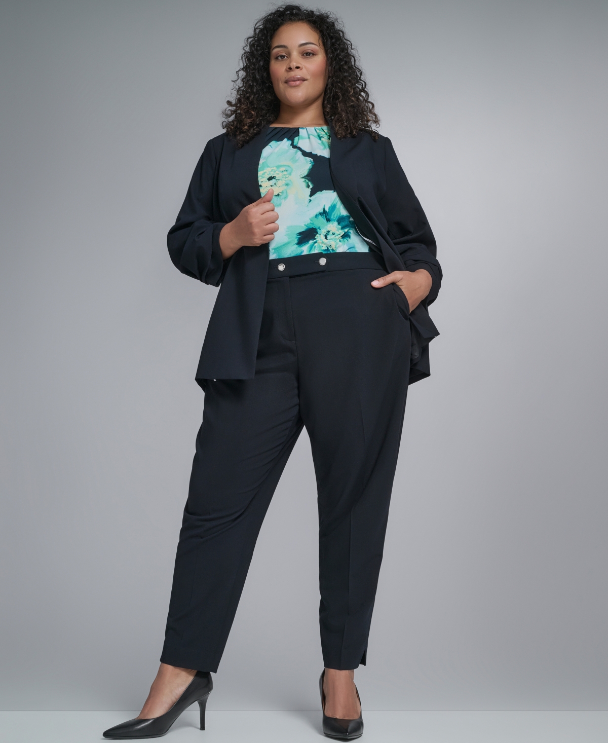 Calvin Klein Plus Collarless Open Front Jacket