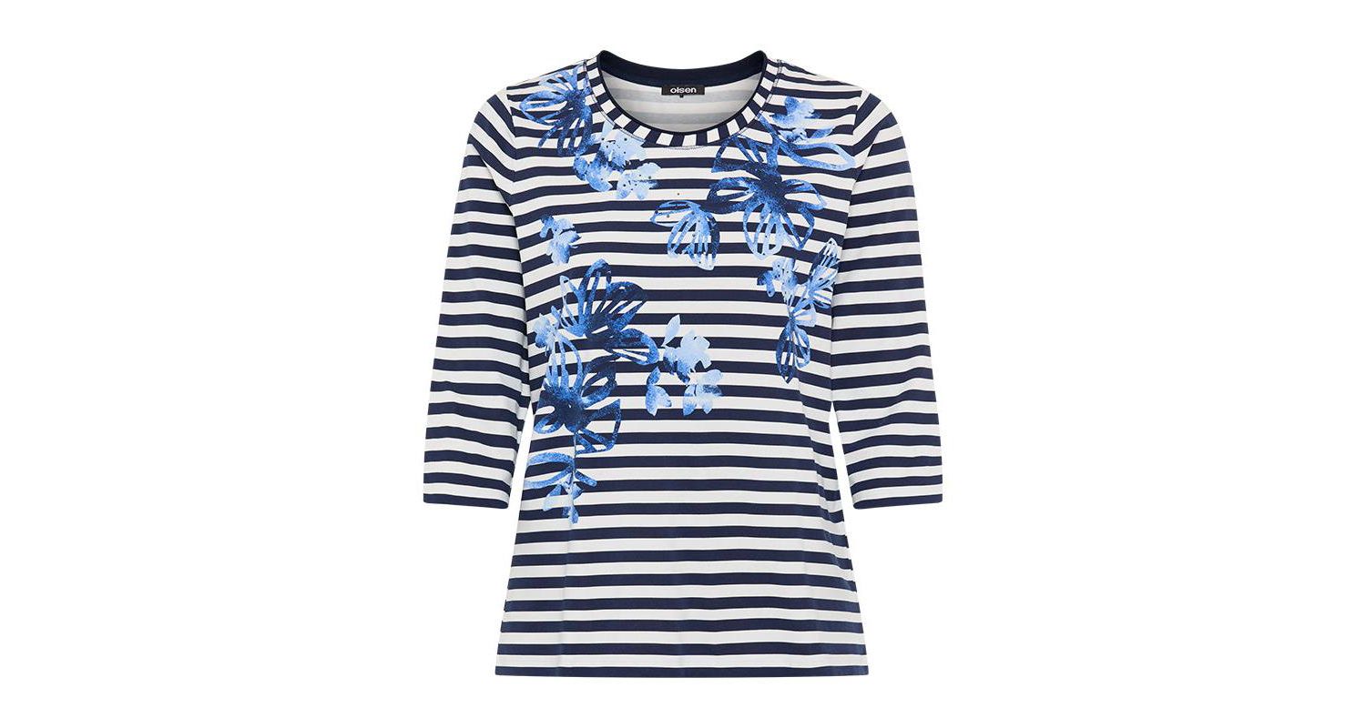 Women's Stripe and Floral Print T-Shirt