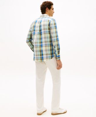 Men's Linen-Blend Madras Check Regular-Fit Shirt