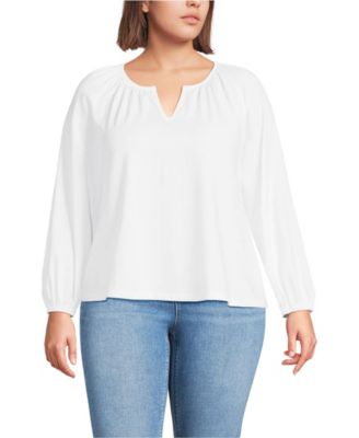 Plus Size Lightweight Jersey 3/4 Sleeve Notch Neck Gather Blouse top