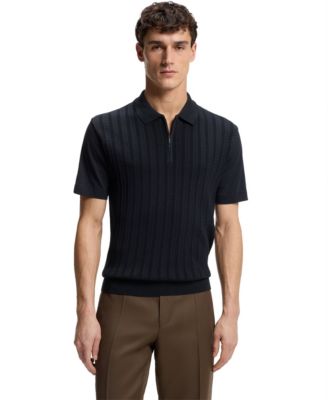 Men's Cotton-Silk Zip-Neck Polo Shirt