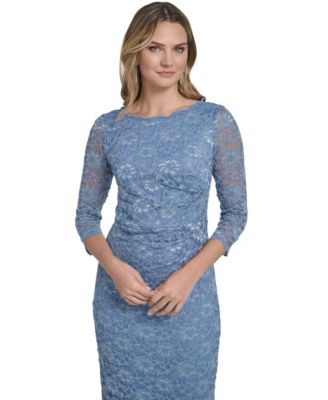 Petite Boat Neck Side Tuck Sheath Gown