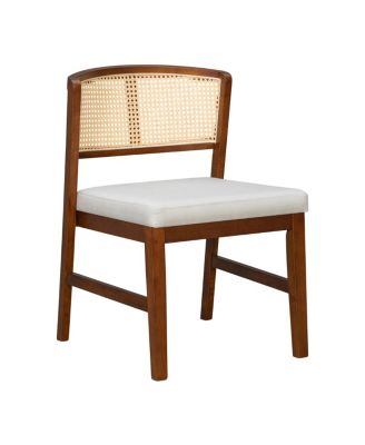 Rattan Dining Chairs (Set of 2) - Upholstered, Curved Back, Hardwood Frame