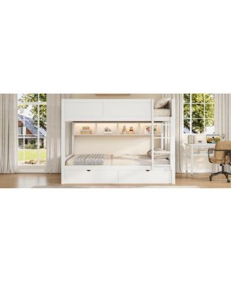 Full XL over Full XL Bunk Bed with Storage, LED, 2 Drawers