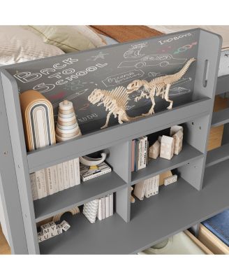 Twin XL Loft Bed w/ Multi-Storage Shelves, Curtain & Chalkboard