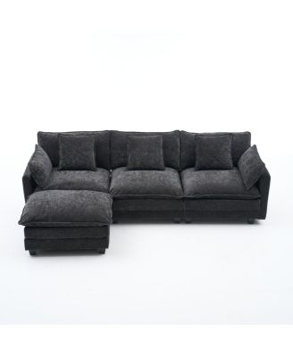 3-Seat Storage Ottoman Sectional Couch, L-Shaped Bench with Footrest