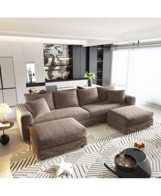 Plush Corduroy 4-Seat Sofa, Modern Comfy Upholstered Cloud Couch with Pillows & Ottomans